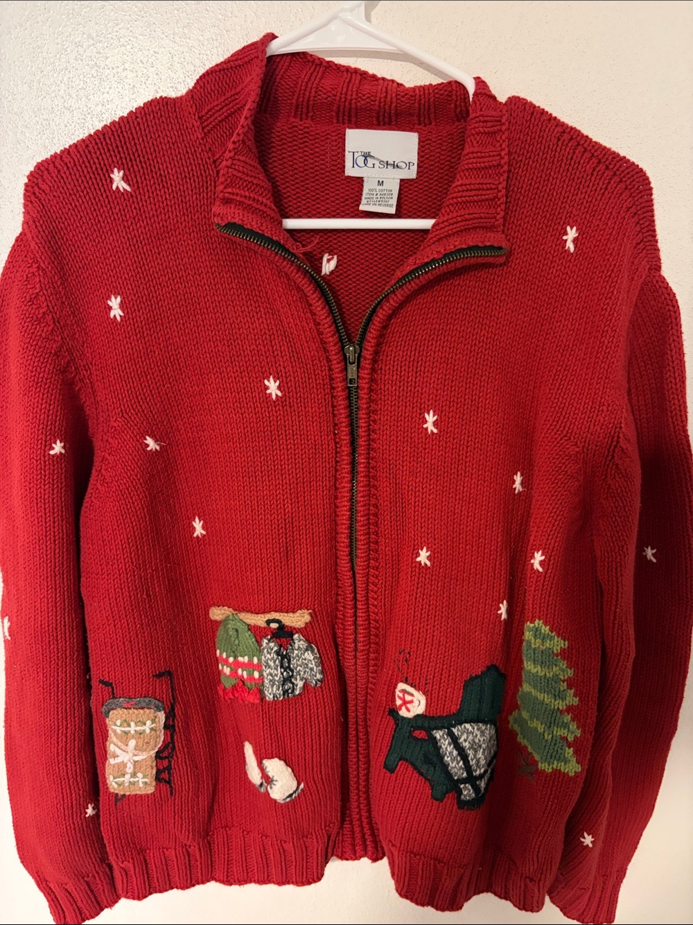 Ugly Christmas Sweater!!Tog Shop Red Holiday Zip-Up Sweater